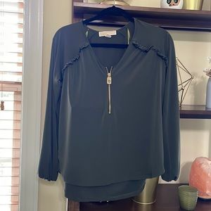 Michael Kors Long Sleeve V-Neck Blouse with Half Zip
